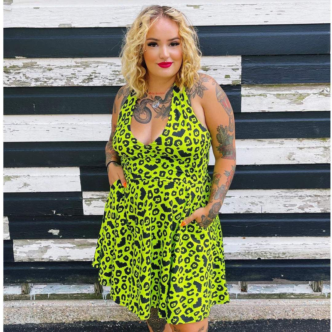 SOURPUSS BATTY LEOPARD HALTER DRESS What's New