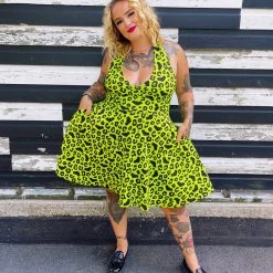 SOURPUSS BATTY LEOPARD HALTER DRESS What's New