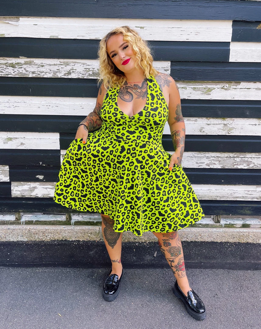 SOURPUSS BATTY LEOPARD HALTER DRESS What's New
