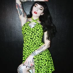 SOURPUSS BATTY LEOPARD HALTER DRESS What's New