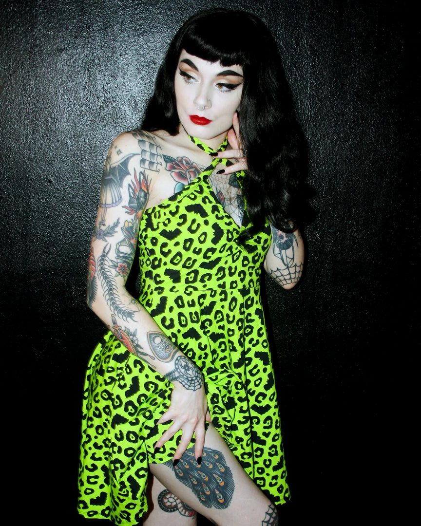 SOURPUSS BATTY LEOPARD HALTER DRESS What's New