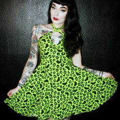 SOURPUSS BATTY LEOPARD HALTER DRESS What's New