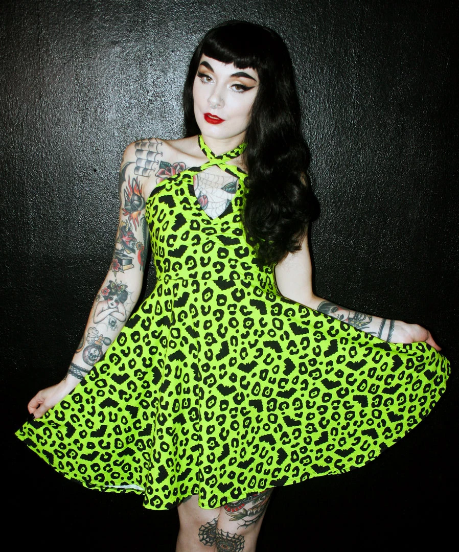 SOURPUSS BATTY LEOPARD HALTER DRESS What's New