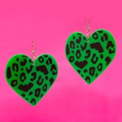 What's New SOURPUSS BATTY LEOPARD ACRYLIC EARRINGS GREEN