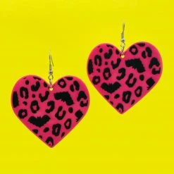 SOURPUSS BATTY LEOPARD ACRYLIC EARRINGS PINK What's New