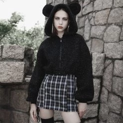 PunkRave PUNK RAVE BEAR EARS CROPPED DRAWSTRING JACKET