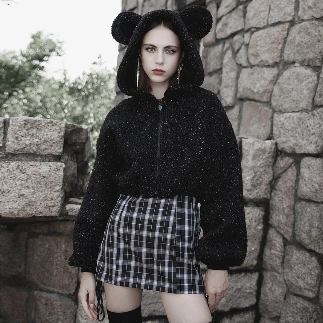 PunkRave PUNK RAVE BEAR EARS CROPPED DRAWSTRING JACKET