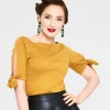 Shop Sour+Plus VOODOO VIXEN BENNY BOAT NECK TIE SLEEVE TOP MUSTARD