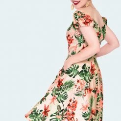 Apparel VOODOO VIXEN BETSY TROPICAL FLAMINGO OFF-SHOULDER SWING DRESS