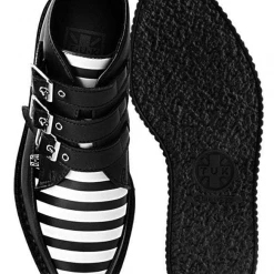T.U.K. BLACK & WHITE STRIPE 3 BUCKLE POINTED BOOT Footwear