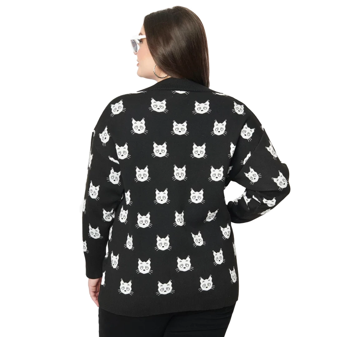 Shop Sour+Plus UNIQUE VINTAGE BLACK & CAT PRINT ASPEN CARDIGAN