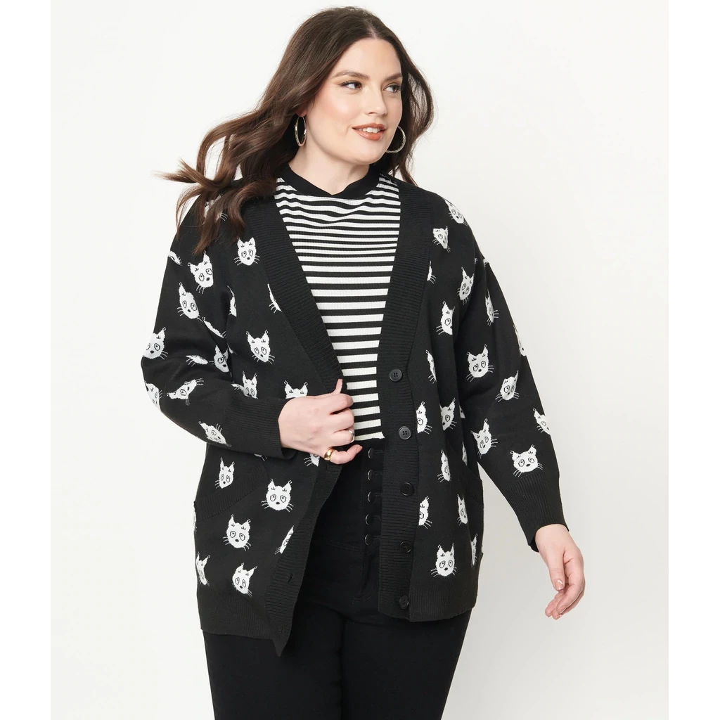 Shop Sour+Plus UNIQUE VINTAGE BLACK & CAT PRINT ASPEN CARDIGAN