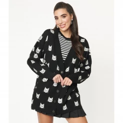Shop Sour+Plus UNIQUE VINTAGE BLACK & CAT PRINT ASPEN CARDIGAN