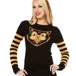 SOURPUSS BLACK CAT STRIPE SWEATER