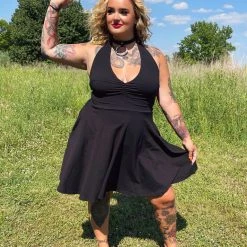 What's New SOURPUSS BLACK HALTER SKATER DRESS