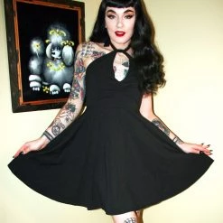 What's New SOURPUSS BLACK HALTER SKATER DRESS