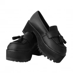 T.U.K. TUKSKIN FRINGE LOAFER PLATFORMS BLACK Footwear