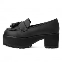 T.U.K. TUKSKIN FRINGE LOAFER PLATFORMS BLACK Footwear