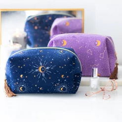 None Lifestyle BLUE CRESCENT MOON TASSELED MAKE UP BAG