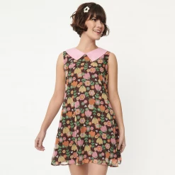 SMAK PARLOUR BROWN & PINK TULIP PRINT MINI DRESS What's New