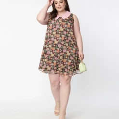 SMAK PARLOUR BROWN & PINK TULIP PRINT MINI DRESS What's New