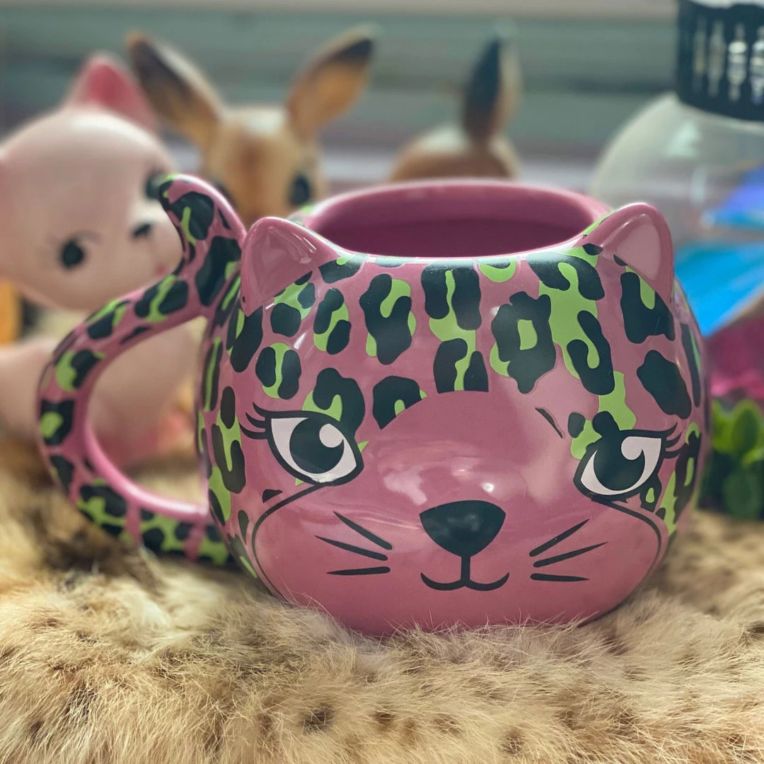 SOURPUSS PINK LEOPARD CAT MUG