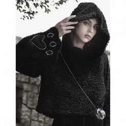 PunkRave PUNK RAVE CAT PAW FLUFFY HOODED PULLOVER Hoodies & Sweatshirts