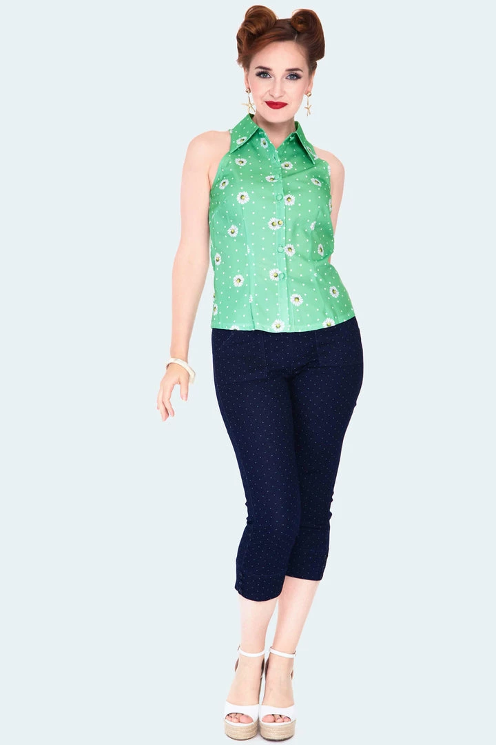 Ghouls Just Wanna Have Sun VOODOO VIXEN CHERIE DAISY POLKA DOT SLEEVELESS BLOUSE