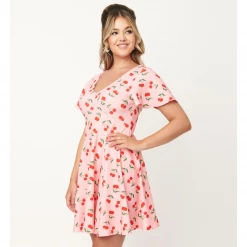 UNIQUE VINTAGE CHERRY PRINT POPPY FIT & FLARE DRESS Shop Sour+Plus