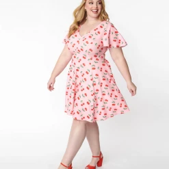 UNIQUE VINTAGE CHERRY PRINT POPPY FIT & FLARE DRESS Shop Sour+Plus