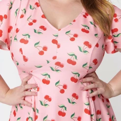UNIQUE VINTAGE CHERRY PRINT POPPY FIT & FLARE DRESS Shop Sour+Plus