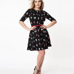 UNIQUE VINTAGE RETRO CHRISTMAS TREE PRINT STEPHANIE FIT & FLARE DRESS