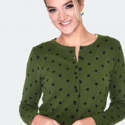 VOODOO VIXEN CLARA POLKA DOT CARDIGAN OLIVE
