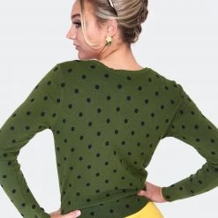 VOODOO VIXEN CLARA POLKA DOT CARDIGAN OLIVE