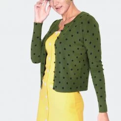 VOODOO VIXEN CLARA POLKA DOT CARDIGAN OLIVE