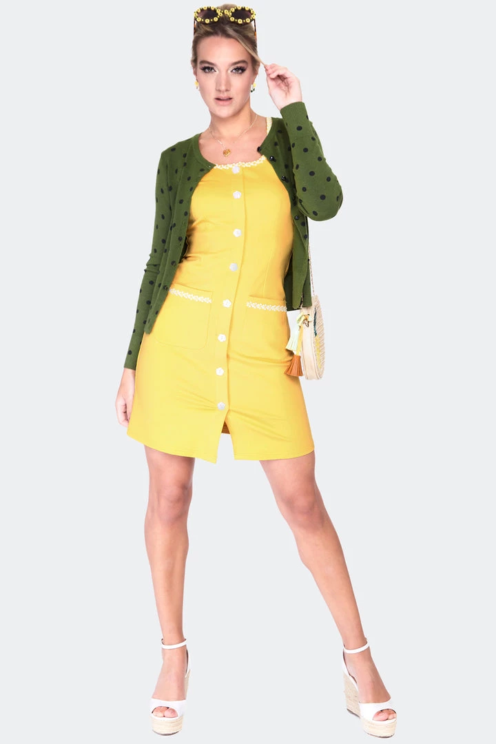 VOODOO VIXEN CLARA POLKA DOT CARDIGAN OLIVE