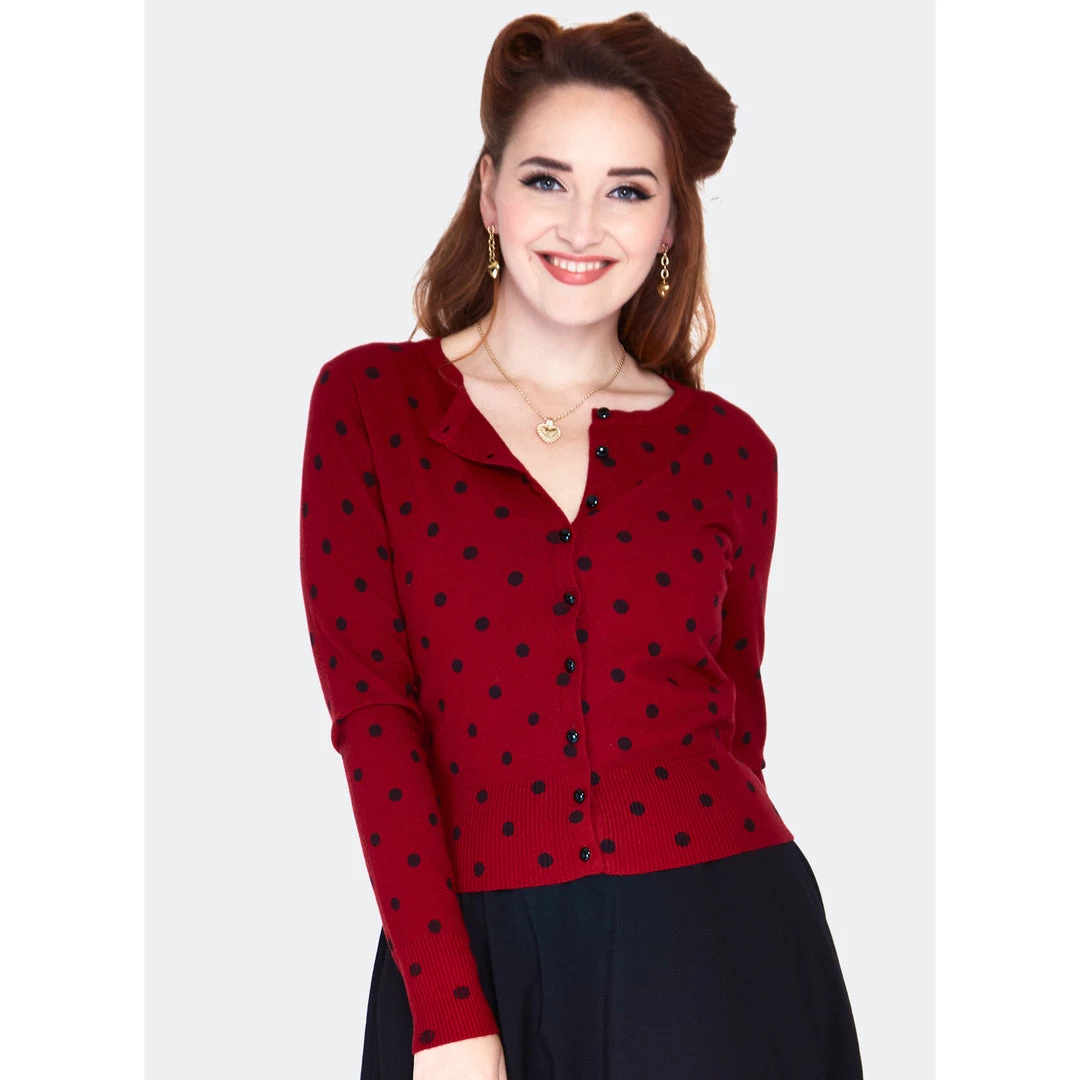 Apparel VOODOO VIXEN CLARA POLKA DOT CARDIGAN RED