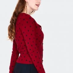 Apparel VOODOO VIXEN CLARA POLKA DOT CARDIGAN RED