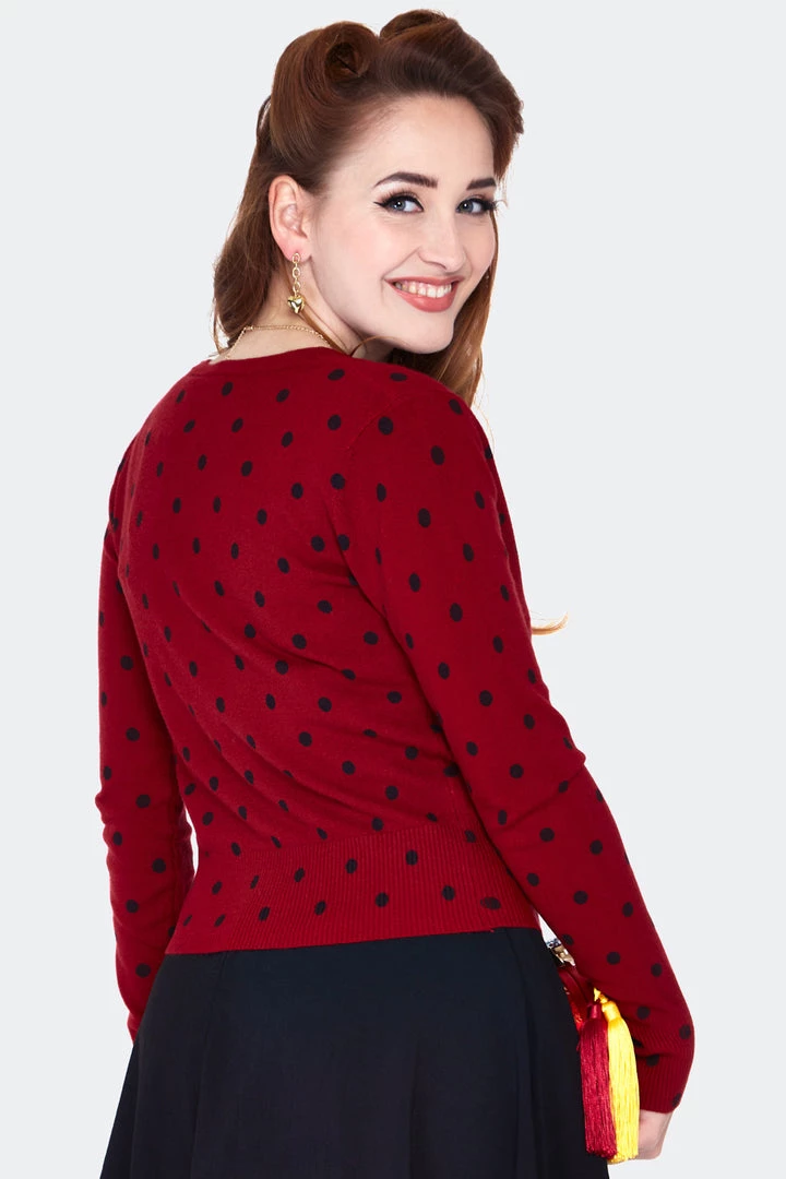 Apparel VOODOO VIXEN CLARA POLKA DOT CARDIGAN RED