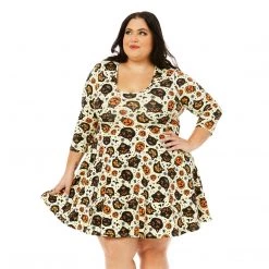 Shop Sour+Plus SOURPUSS CLASSIC HALLOWEEN 3/4 SLEEVE SKATER DRESS CREAM