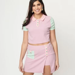 SMAK PARLOUR LILAC & MINT COLORBLOCK CROP TOP