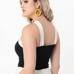 UNIQUE VINTAGE BLACK & WHITE CONTRAST PORTER TOP