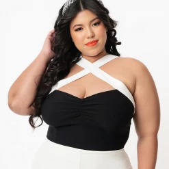 UNIQUE VINTAGE BLACK & WHITE CONTRAST PORTER TOP