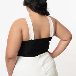 UNIQUE VINTAGE BLACK & WHITE CONTRAST PORTER TOP