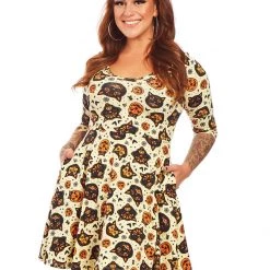 Shop Sour+Plus SOURPUSS CLASSIC HALLOWEEN 3/4 SLEEVE SKATER DRESS CREAM