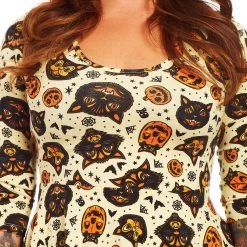 Shop Sour+Plus SOURPUSS CLASSIC HALLOWEEN 3/4 SLEEVE SKATER DRESS CREAM