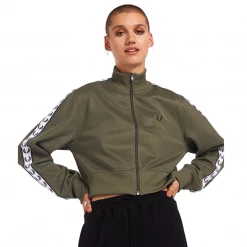 What's New FRED PERRY CROPPED TAPED TRACK JACKET MILITARY GREEN