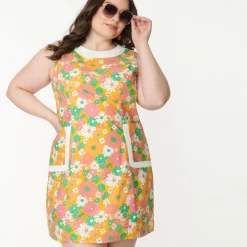 SMAK PARLOUR MUSTARD & PINK DAISY LIBERATED DRESS Shop Sour+Plus