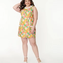 SMAK PARLOUR MUSTARD & PINK DAISY LIBERATED DRESS Shop Sour+Plus