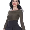 Bettie Page Clothing Shop Sour+Plus BETTIE PAGE DEBBY LONG SLEEVE TOP OLIVE